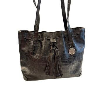 Patricia Nash Leather Drawstring Witney Tote / Shoulder Bag Black Croc Embossed